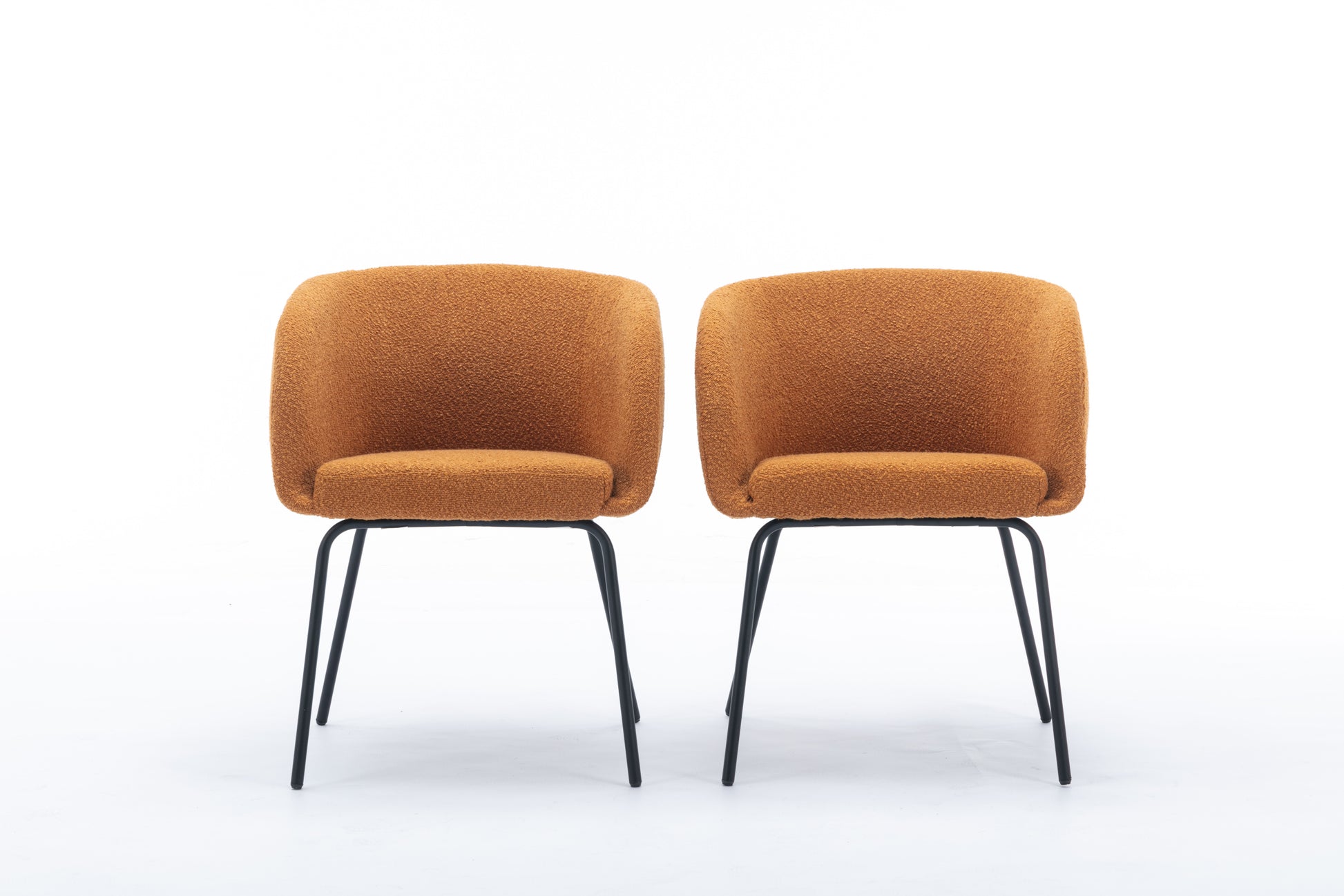 040 Boucle Fabric Dining Chair With Black Metal Legs Set Of 2,Ginger Wood Ginger Dining Room Foam Wipe Clean Modern Dining Chairs Wing Back Foam Boucle