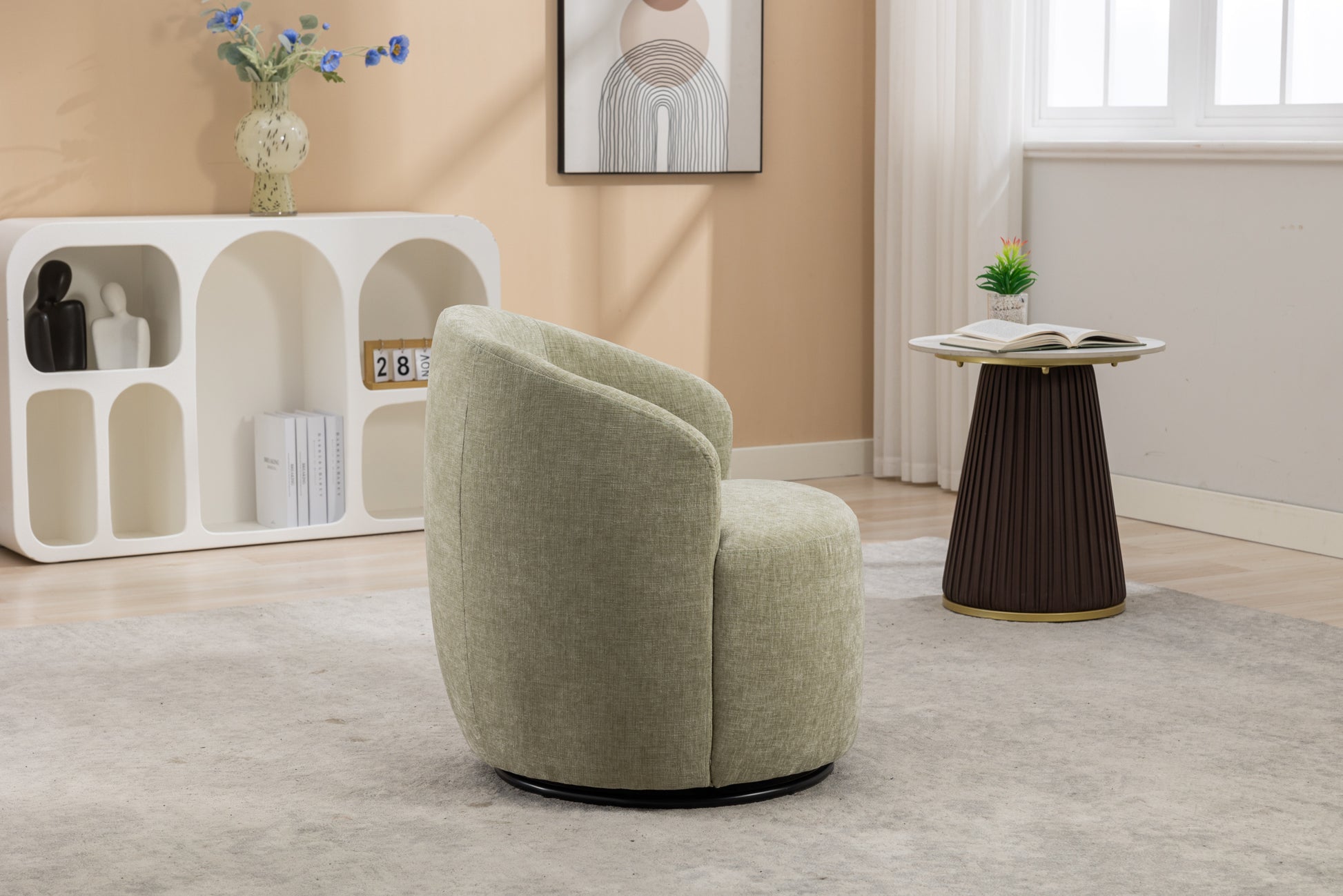 037 Chenille Fabric Swivel Accent Armchair Barrel Chair With Black Powder Coating Metal Ring,Light Green Light Green Primary Living Space Modern Eucalyptus Foam Chenille