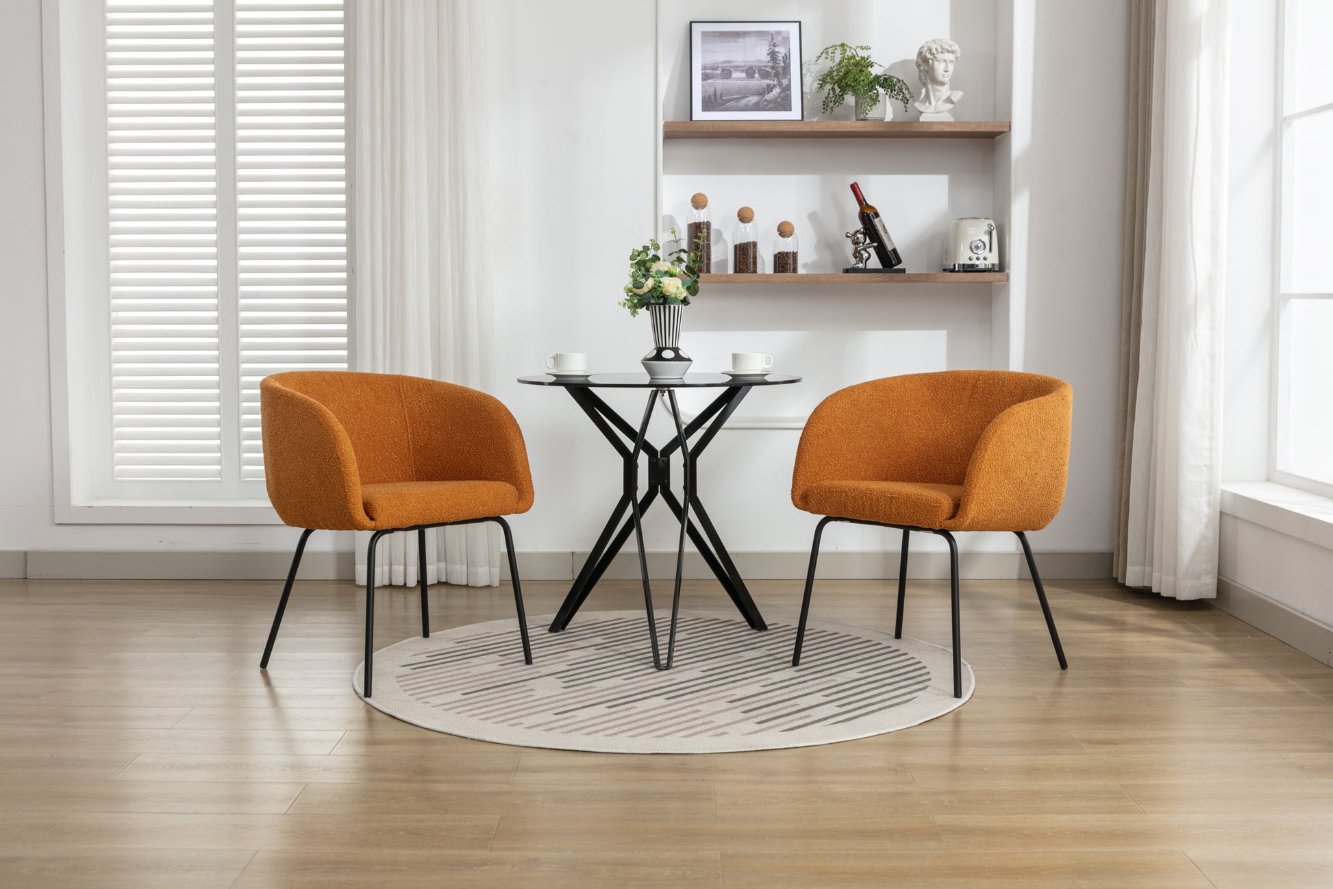 040 Boucle Fabric Dining Chair With Black Metal Legs Set Of 2,Ginger Wood Ginger Dining Room Foam Wipe Clean Modern Dining Chairs Wing Back Foam Boucle