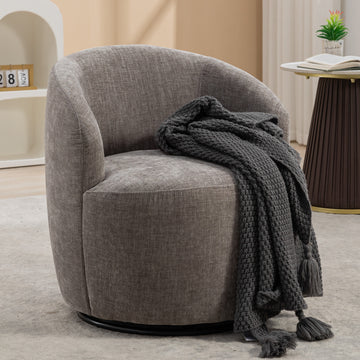 037 Chenille Fabric Swivel Accent Armchair Barrel Chair With Black Powder Coating Metal Ring,Gray Gray Primary Living Space Modern Eucalyptus Foam Chenille