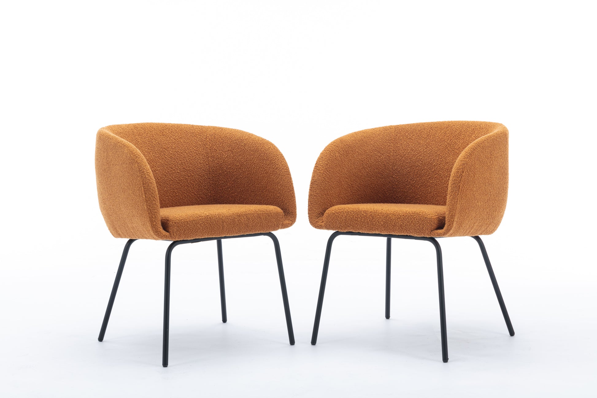 040 Boucle Fabric Dining Chair With Black Metal Legs Set Of 2,Ginger Wood Ginger Dining Room Foam Wipe Clean Modern Dining Chairs Wing Back Foam Boucle