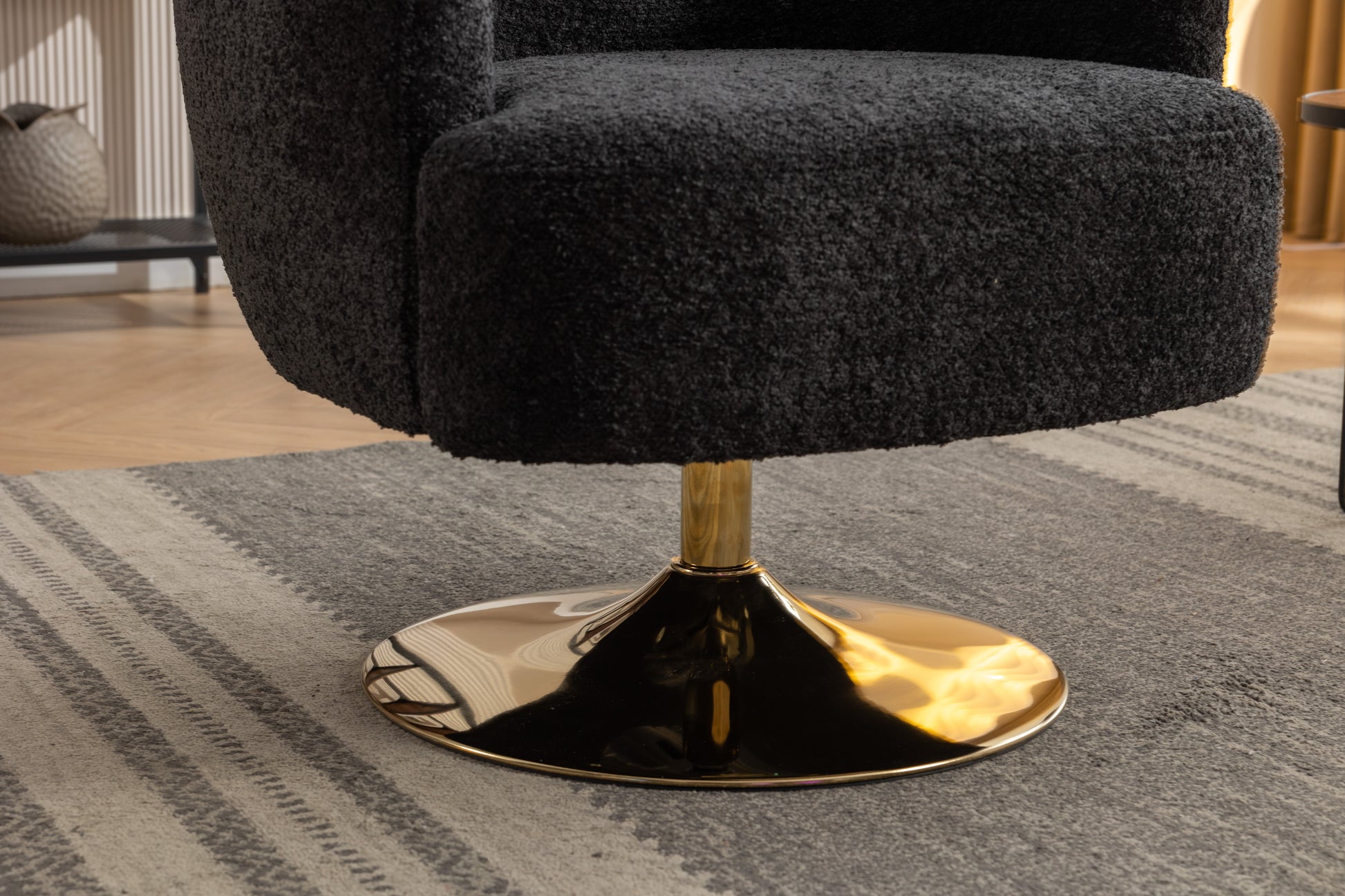 048 Chenille Fabric Accent Swivel Chair With Gold Metal Round Base,Black Black White Primary Living Space Modern Eucalyptus Foam Chenille