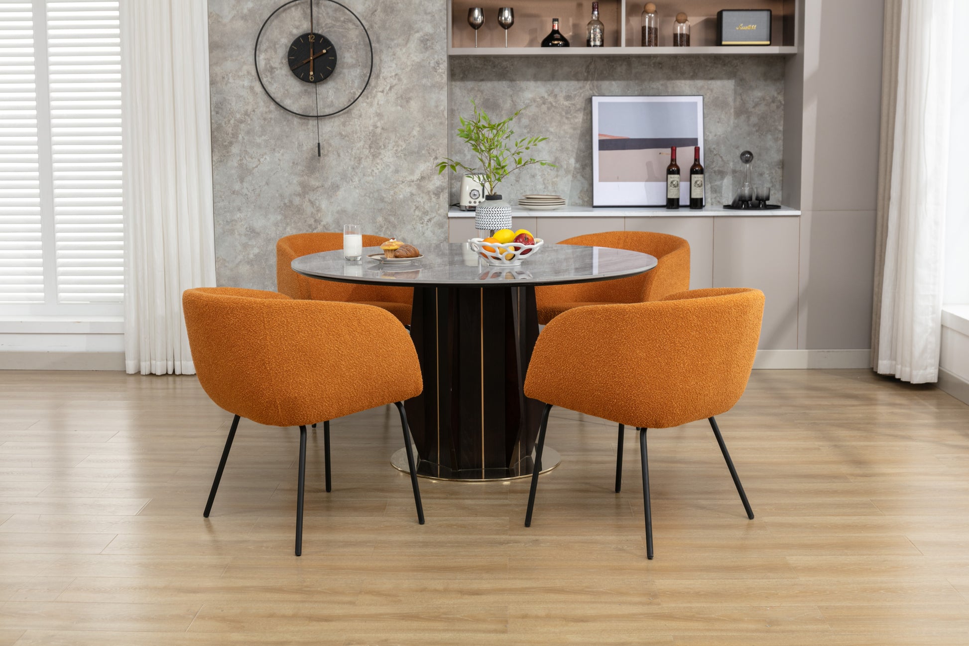 040 Boucle Fabric Dining Chair With Black Metal Legs Set Of 2,Ginger Wood Ginger Dining Room Foam Wipe Clean Modern Dining Chairs Wing Back Foam Boucle