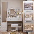 Full Body Mirror Cabinet Round Mirror Led Vanity Table Cushioned Stool, 17