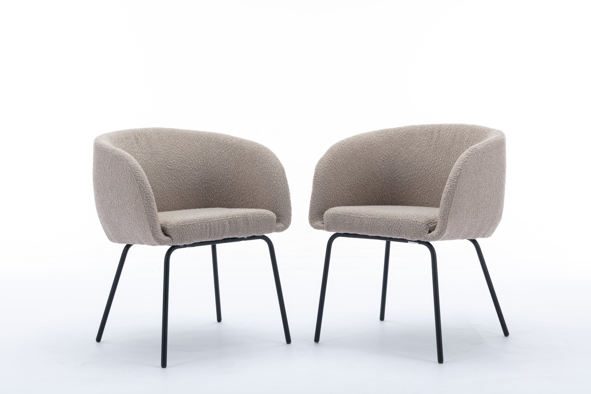 040 Set Of 2 Boucle Fabric Dining Chairs With Black Metal Legs,Light Coffee Wood Light Coffee Dining Room Foam Wipe Clean Modern Dining Chairs Wing Back Foam Boucle