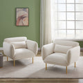 Oversized Living Room Accent Velveta Armchair Upholstered Single Sofa Chair, Comfy Fabric Armchair With Metal Leg For Bedroom Living Room Apartment, Beige Beige Velvet