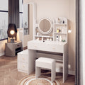 Full Body Mirror Cabinet Round Mirror Led Vanity Table Cushioned Stool, 17