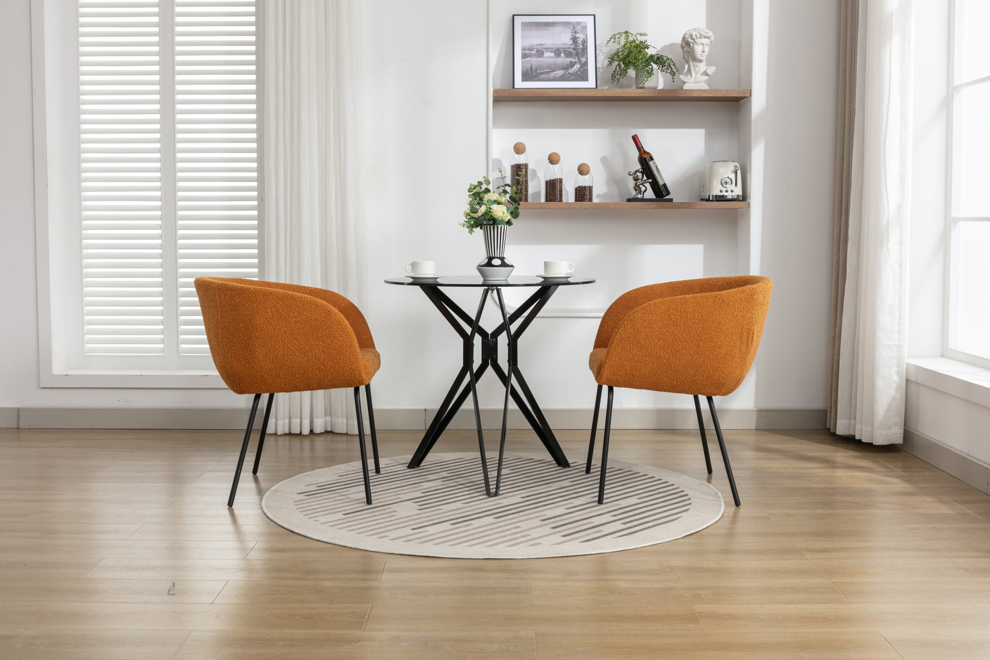 040 Boucle Fabric Dining Chair With Black Metal Legs Set Of 2,Ginger Wood Ginger Dining Room Foam Wipe Clean Modern Dining Chairs Wing Back Foam Boucle