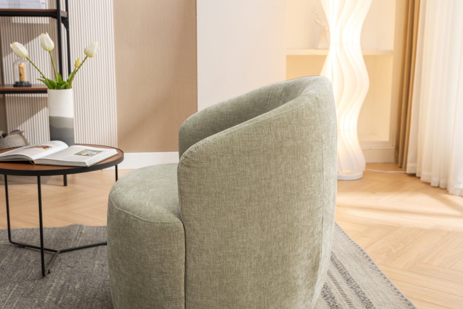 037 Chenille Fabric Swivel Accent Armchair Barrel Chair With Black Powder Coating Metal Ring,Light Green Light Green Primary Living Space Modern Eucalyptus Foam Chenille
