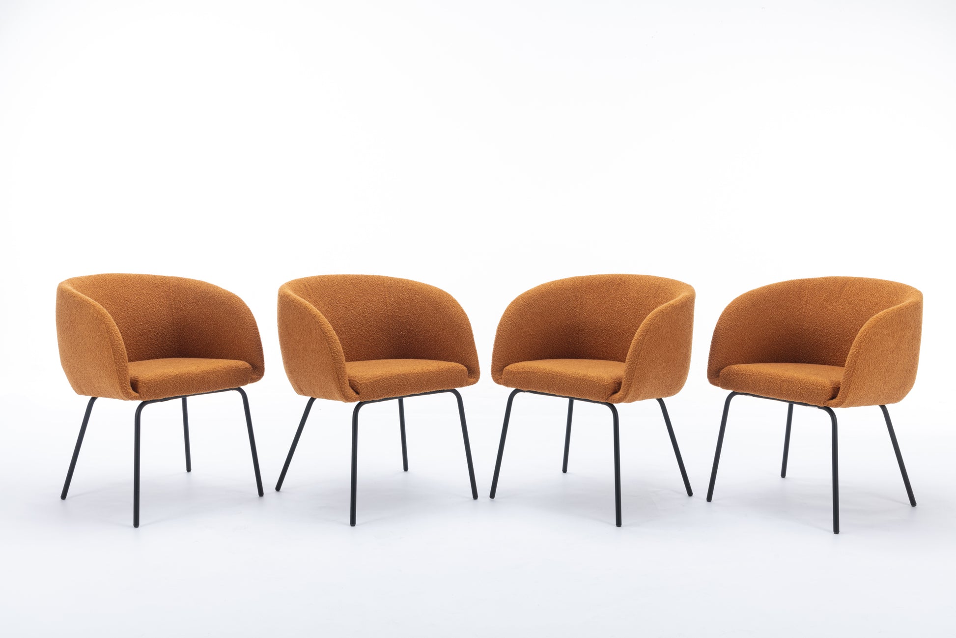 040 Boucle Fabric Dining Chair With Black Metal Legs Set Of 2,Ginger Wood Ginger Dining Room Foam Wipe Clean Modern Dining Chairs Wing Back Foam Boucle