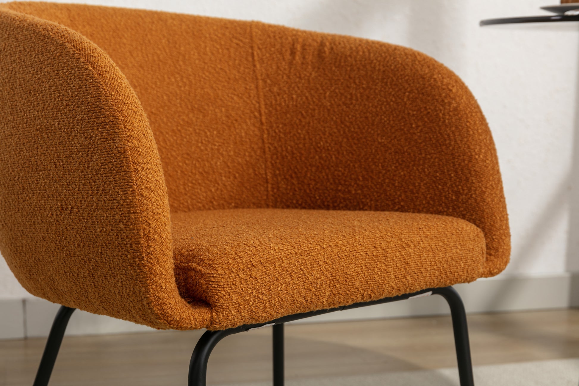 039 Set Of 1 Boucle Fabric Dining Chair With Black Metal Legs,Ginger Wood Ginger Dining Room Foam Wipe Clean Modern Dining Chairs Wing Back Foam Boucle