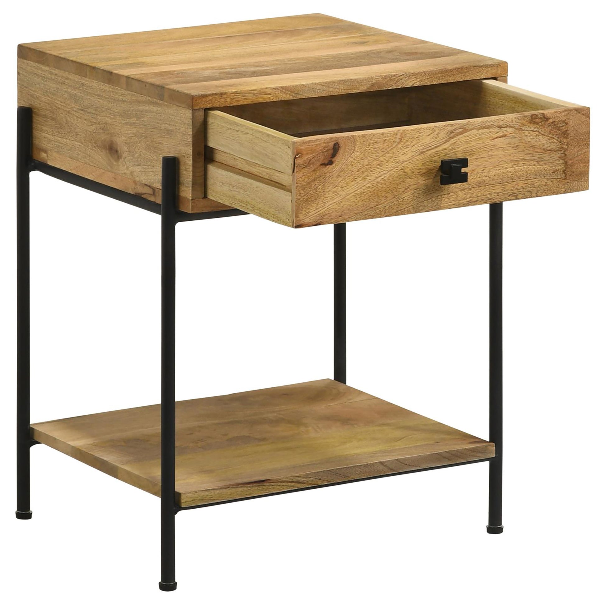 Natural Mango 1 Drawer Accent Table With Bottom Shelf Brown Primary Living Space Farmhouse,Rustic Mango Rectangular Drawers Coffee & End Tables Wood
