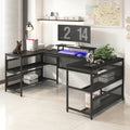 U Shaped Desk With Shelve And Led Lights Black Mdf