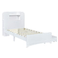 Twin Size Storage Platform Bed Frame With With Two Drawers And Light Strip Design In Headboard,White White Solid Wood Mdf