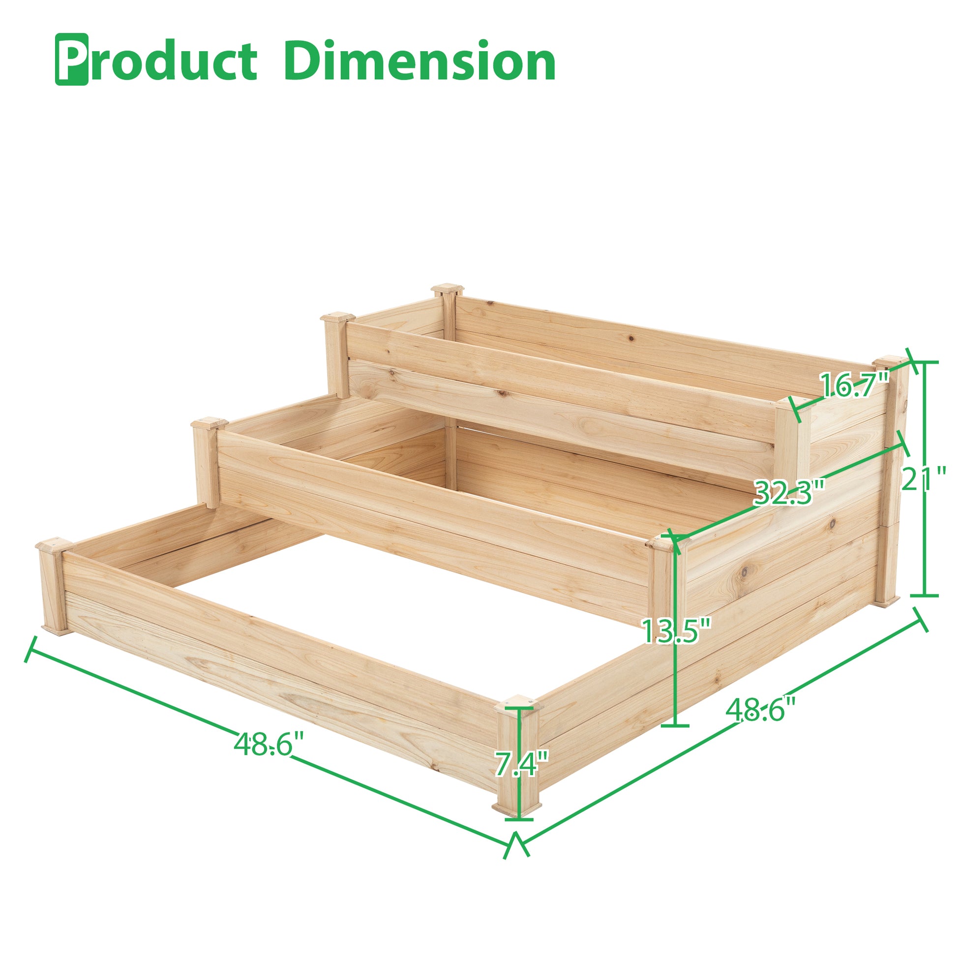 48.6 X 48.6 X 21In Raised Garden Bed Horticulture Outdoor Elevated Flower Box Tiered Garden Bed Wooden Vegetables Growing Planter For Backyard Patio Gardener Natural Natural Solid Wood