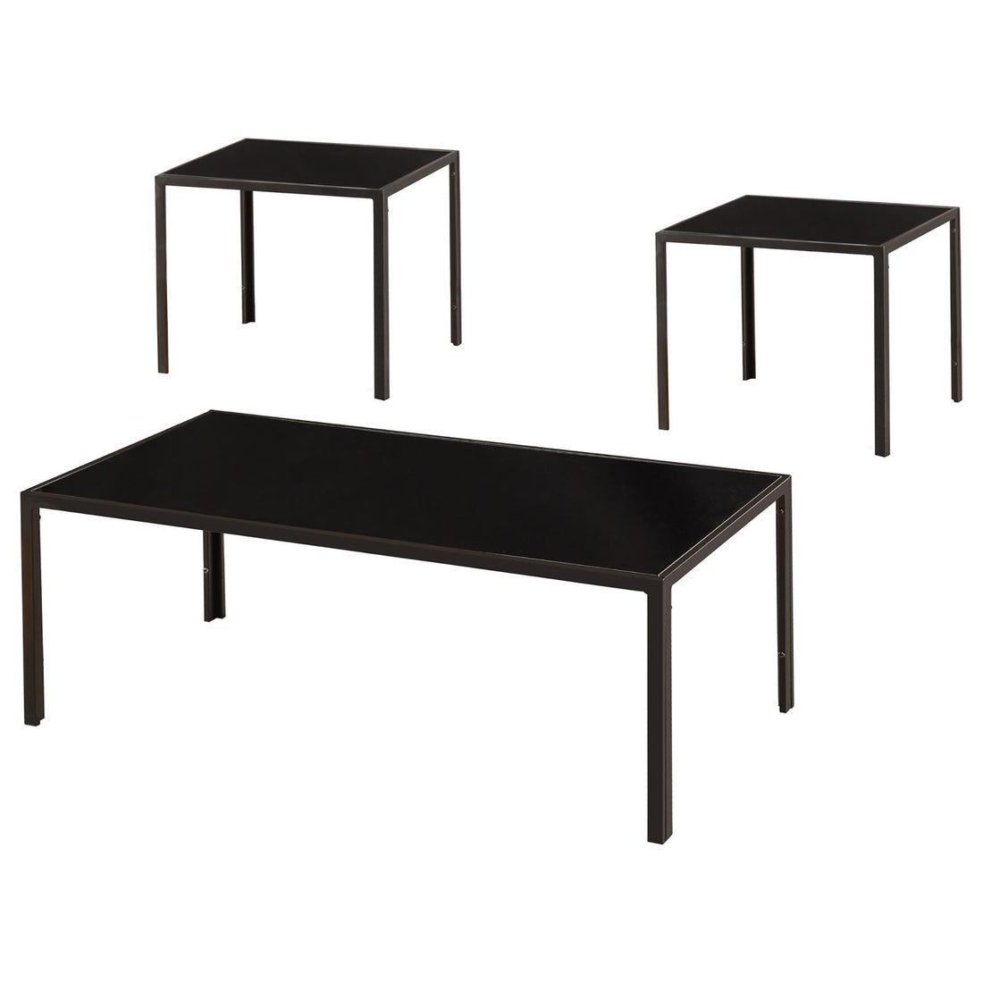 Warm Medium Brown 3 Piece Occasional Set Black Primary Living Space Contemporary,Modern Tabeltop Rectangular Coffee & End Tables Metal