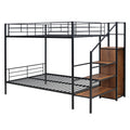 Full Over Full Metal Bunk Bed With Lateral Storage Ladder And Wardrobe, Black Black Iron