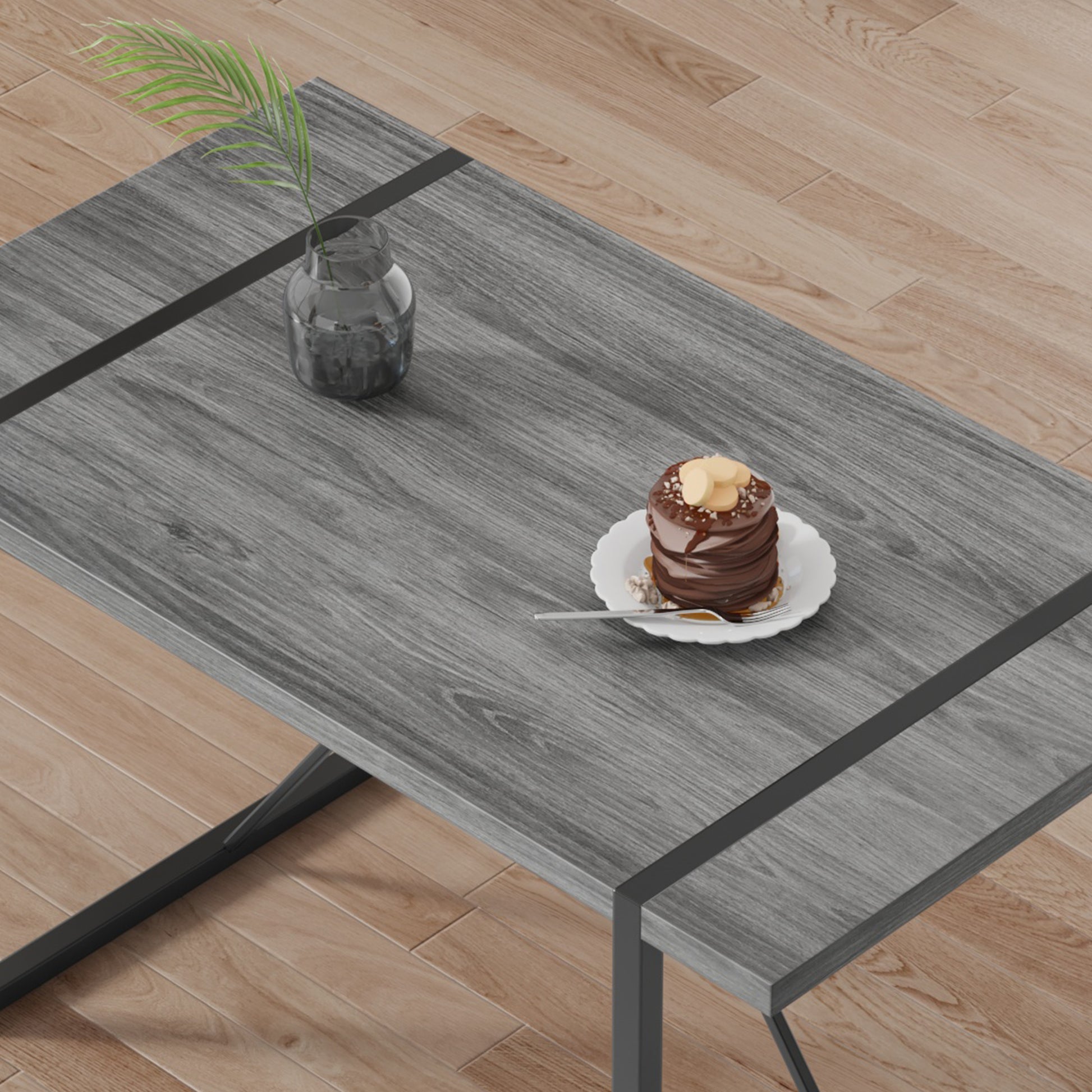 Industrial Rectangular Mdf Material Gray Dining Table With Texture, Equipped With A 1.57 Inch Thick Tabletop And Black Metal Legs, Used For Writing Desks, Kitchen Terraces, Dining Rooms 1529 Grey Mdf