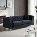 3 Seater 3 Seater Combination Sofa Tufted Couch With Rolled Arms And For Living Room, Bedroom, Office, Apartment, Four Pillows Black Foam Velvet