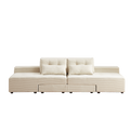Convertible 3 In 1 Sleeper Sofa And Sectional Sofa With 4 Storage Space For Living Room,Corduroy Couch With 4 Pillows,Corduroy Beige Corduroy 3 Seat