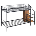 Twin Over Twin Metal Bunk Bed With Lateral Storage Ladder And Wardrobe, Black Black Iron