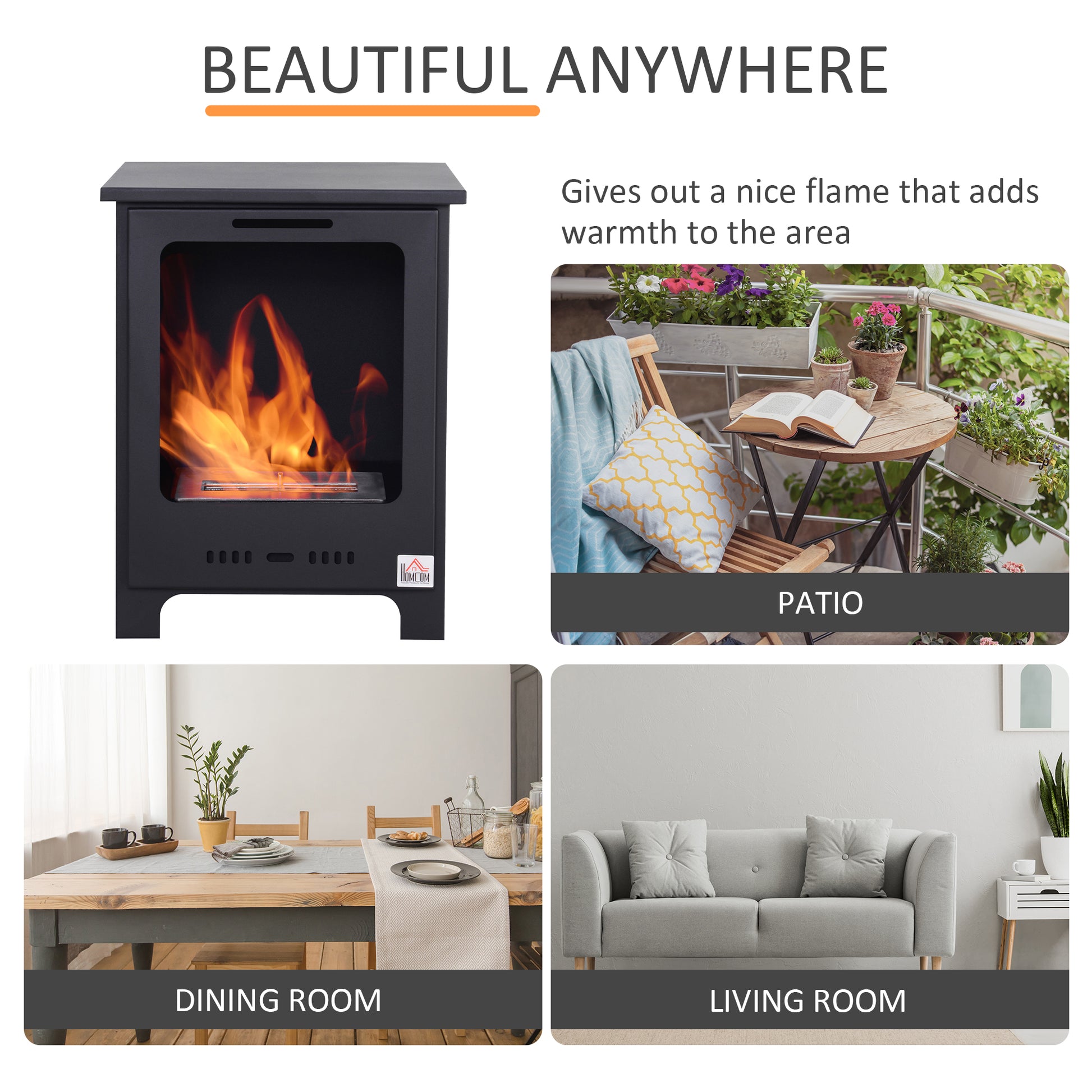 Homcom 19.75" Ethanol Fireplace, Freestanding Alcohol Fireplace Stove With 0.25 Gal Tank Capacity, Flame Snuffer Black Black Steel