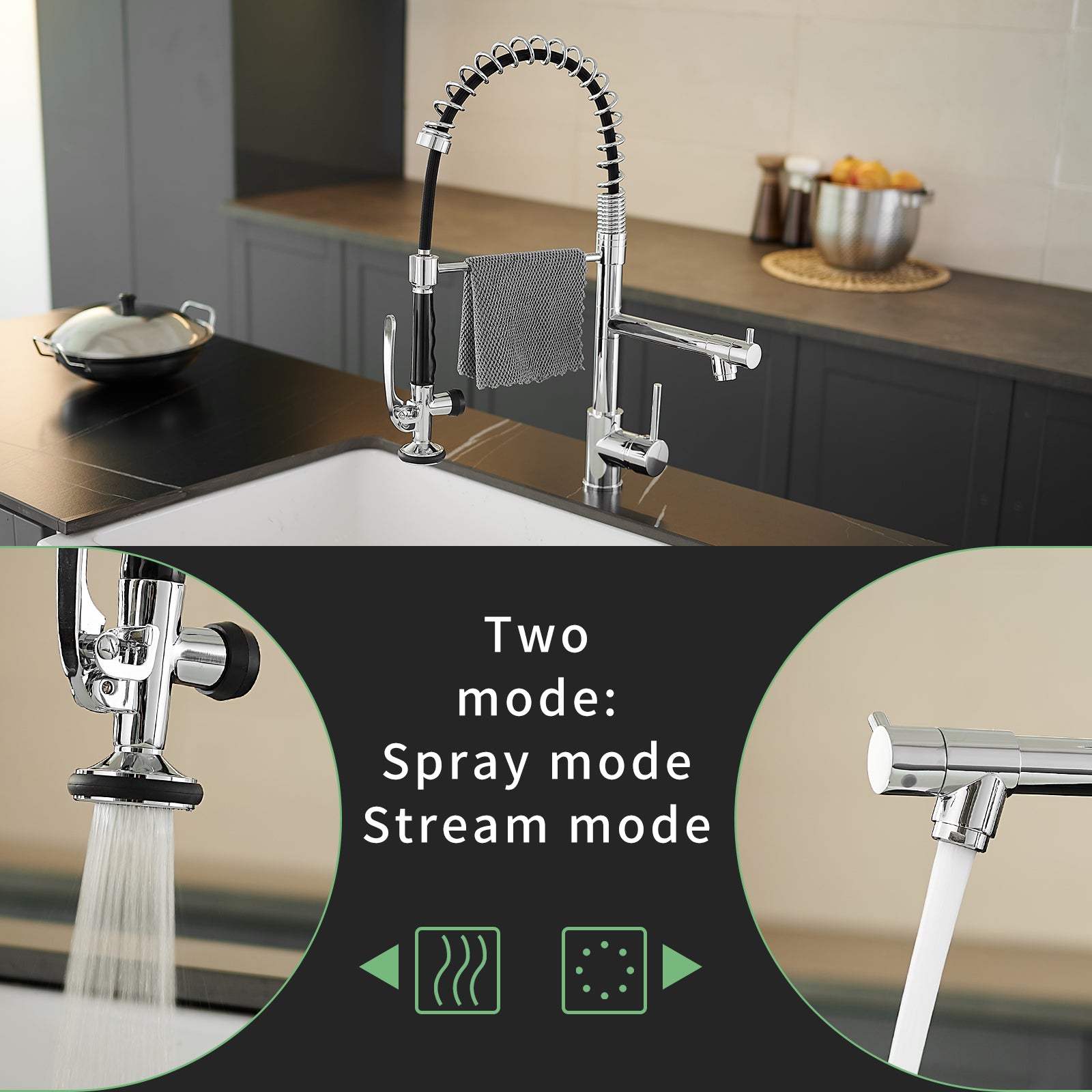 Commercial Kitchen Faucet With Pull Down Sprayer, Single Handle Single Lever Kitchen Sink Faucet Chrome Kitchen Contemporary Ceramic Brass