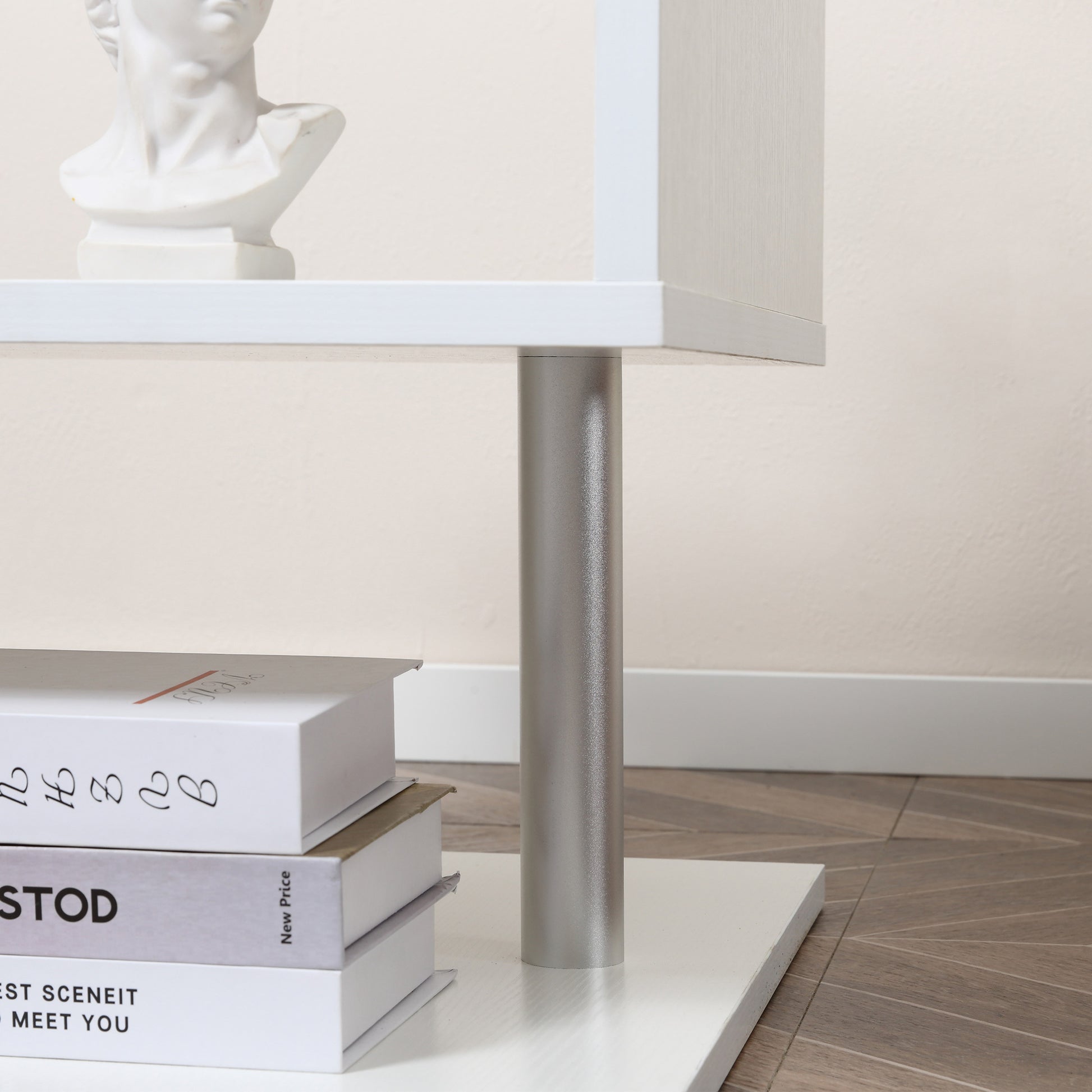 Homcom 20" Modern End Table, Accent Side Table, S Shaped Coffee Table With Storage Shelf And Steel Poles, White White Particle Board