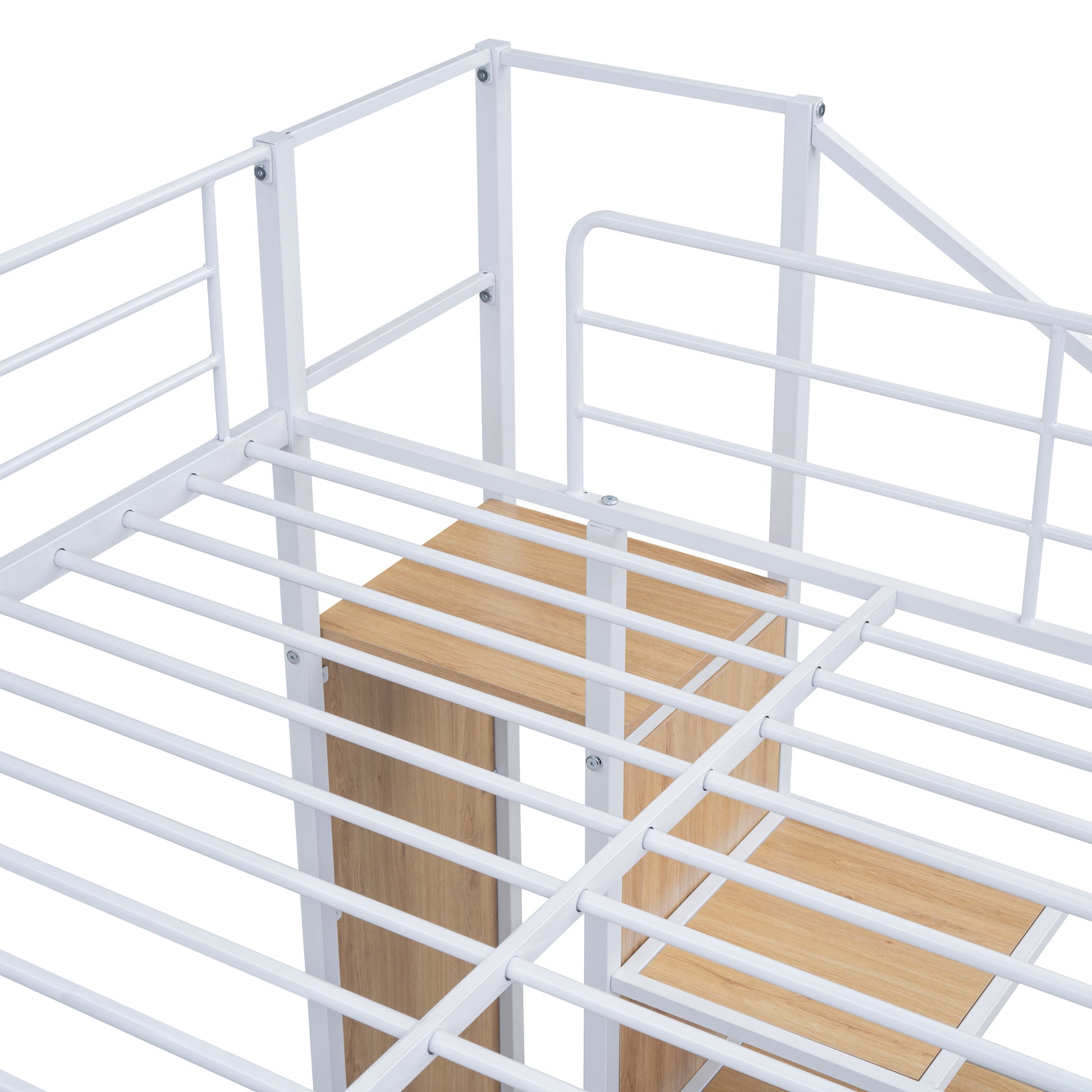 Full Over Full Metal Bunk Bed With Lateral Storage Ladder And Wardrobe, White White Iron