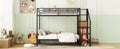 Twin Over Twin Metal Bunk Bed With Lateral Storage Ladder And Wardrobe, Black Black Iron