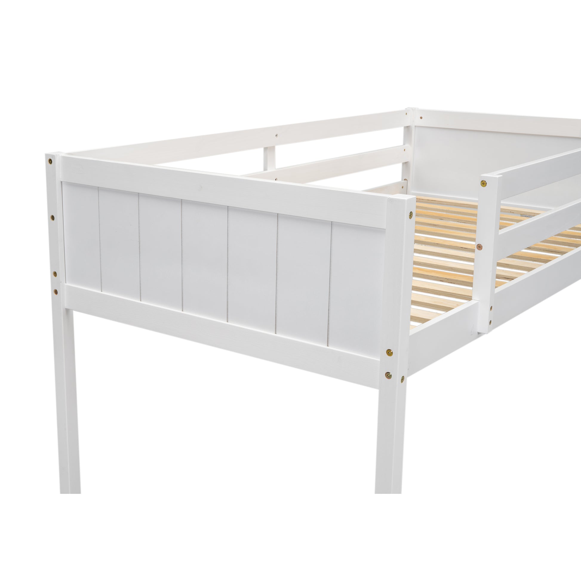 Twin Size Wood Low Loft Bed With Ladder, Ladder Can Be Placed On The Left Or Right, White Box Spring Not Required Twin White Wood Bedroom Solid Wood Mdf