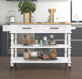 56 Inch Rolling Kitchen Island With Storage,Kitchen Cart With Solid Oak Wood Top,Two Sided Kitchen Island Cart On Wheels ,Wine And Spice Rack, Large Kitchen Cart With 2 Drawers, Milk White Natural Top Milk White Dining Room American Design,Antique