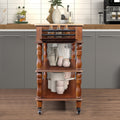 56 Inch Rolling Kitchen Island With Storage,Kitchen Cart With Solid Oak Wood Top,Two Sided Kitchen Island Cart On Wheelswine And Spice Rack, Large Kitchen Cart With 2 Drawers, Walnut Natural Top Walnut Dining Room American Design,Antique Kitchen Carts