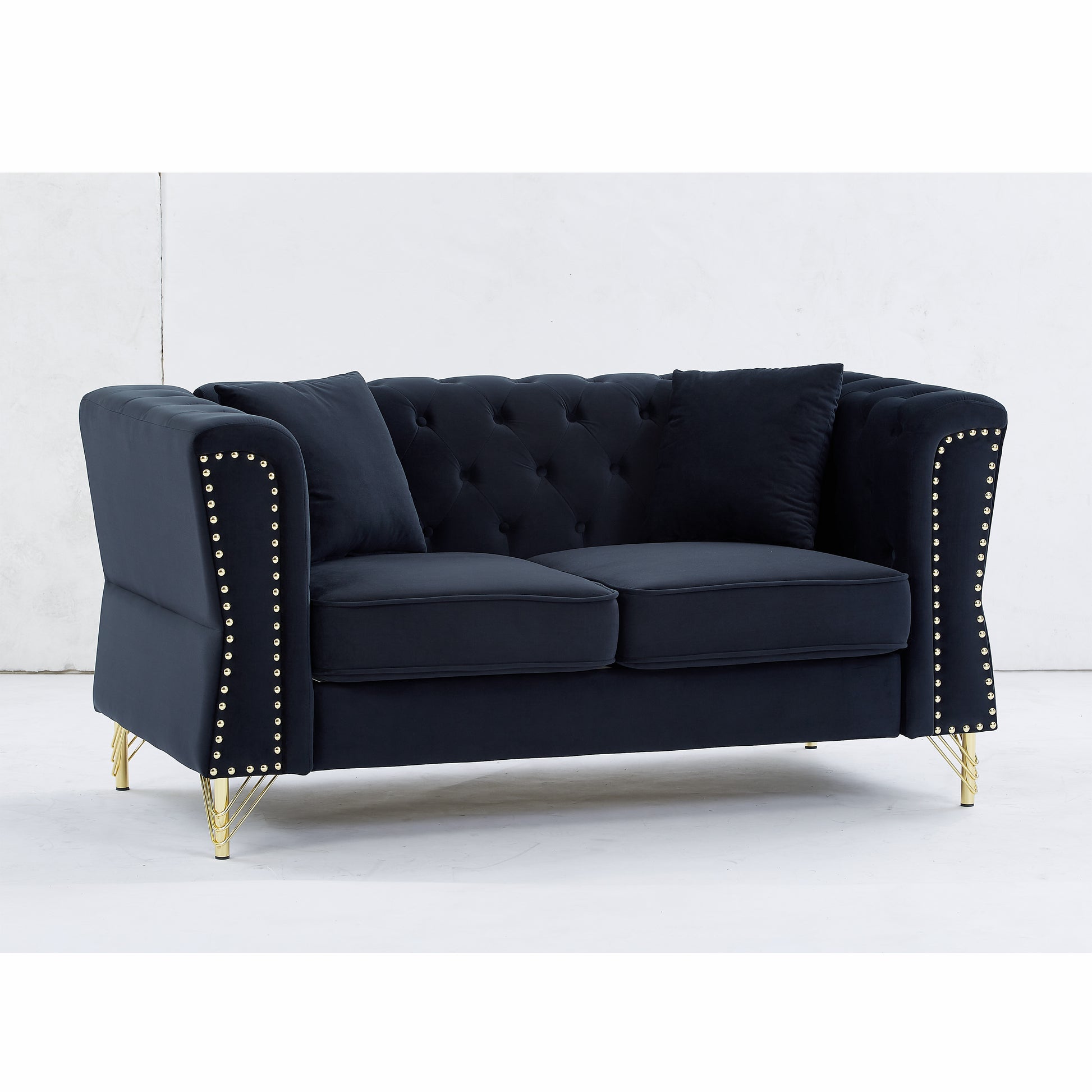 3 Seater 3 Seater Combination Sofa Tufted Couch With Rolled Arms And For Living Room, Bedroom, Office, Apartment, Four Pillows Black Foam Velvet