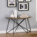 Dark Brown Semicircle Sofa Table Brown Ergonomic Primary Living Space Industrial Tabeltop Semicircular Console Tables Metal Hairpin