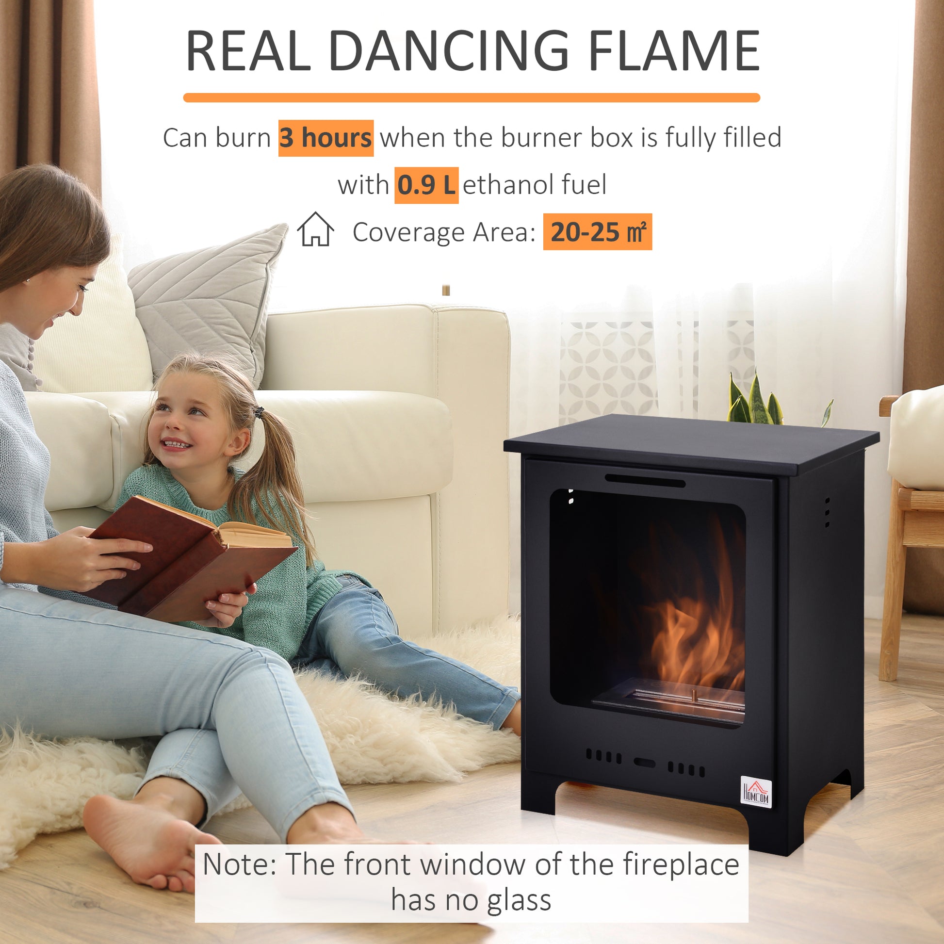 Homcom 19.75" Ethanol Fireplace, Freestanding Alcohol Fireplace Stove With 0.25 Gal Tank Capacity, Flame Snuffer Black Black Steel