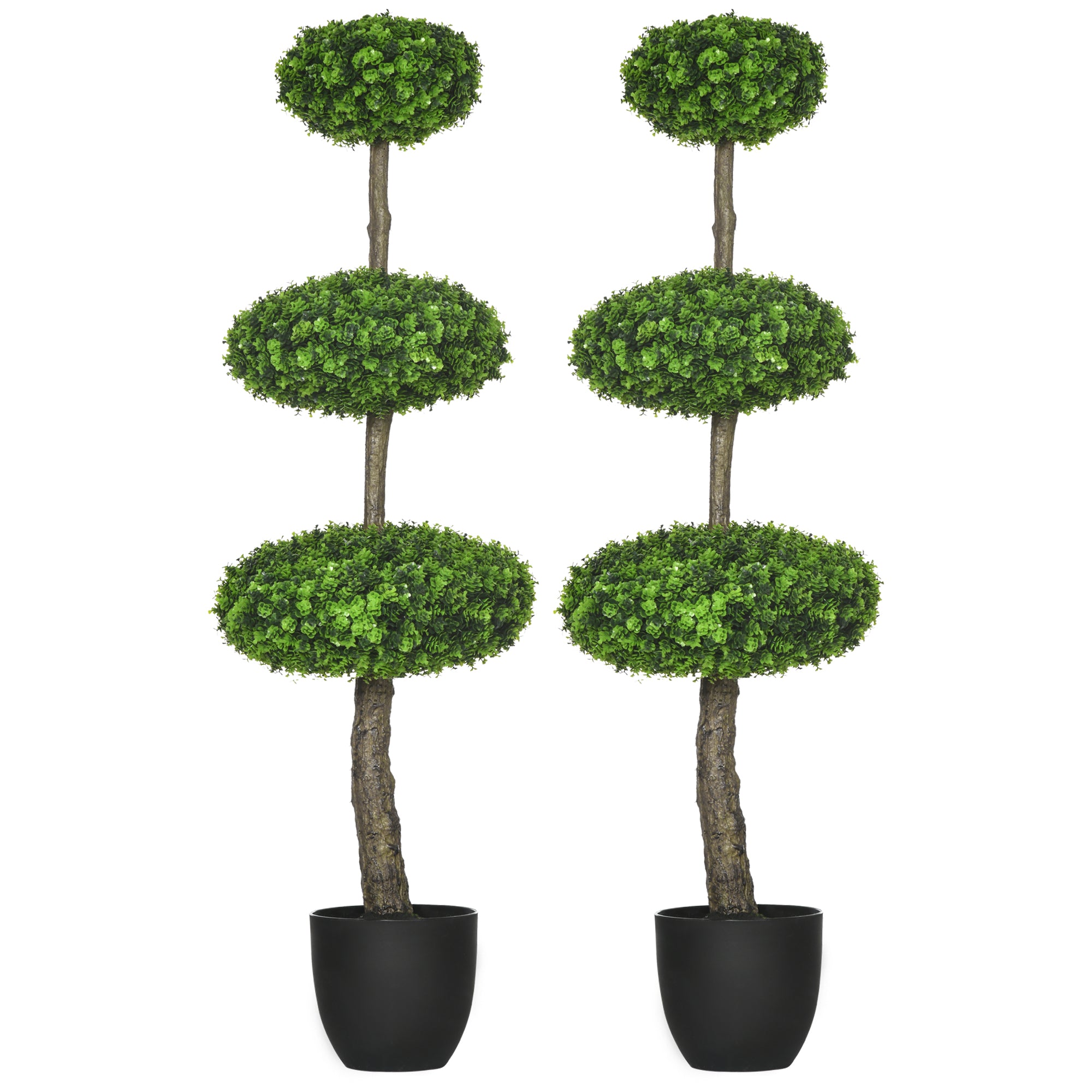 Homcom Set Of 2 Artificial Boxwood Topiary Trees In Pots, 43.25" Artificial Plants Faux Trees For Home Office, Living Room Decor, Indoor & Outdoor Green Cement