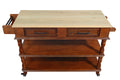 56 Inch Rolling Kitchen Island With Storage,Kitchen Cart With Solid Oak Wood Top,Two Sided Kitchen Island Cart On Wheelswine And Spice Rack, Large Kitchen Cart With 2 Drawers, Walnut Natural Top Walnut Dining Room American Design,Antique Kitchen Carts
