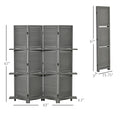 Homcom 4 Panel Folding Room Divider, 5.6 Ft Freestanding Paulownia Wood Privacy Screen Panel With Storage Shelves For Bedroom Or Office, Gray Gray Wood