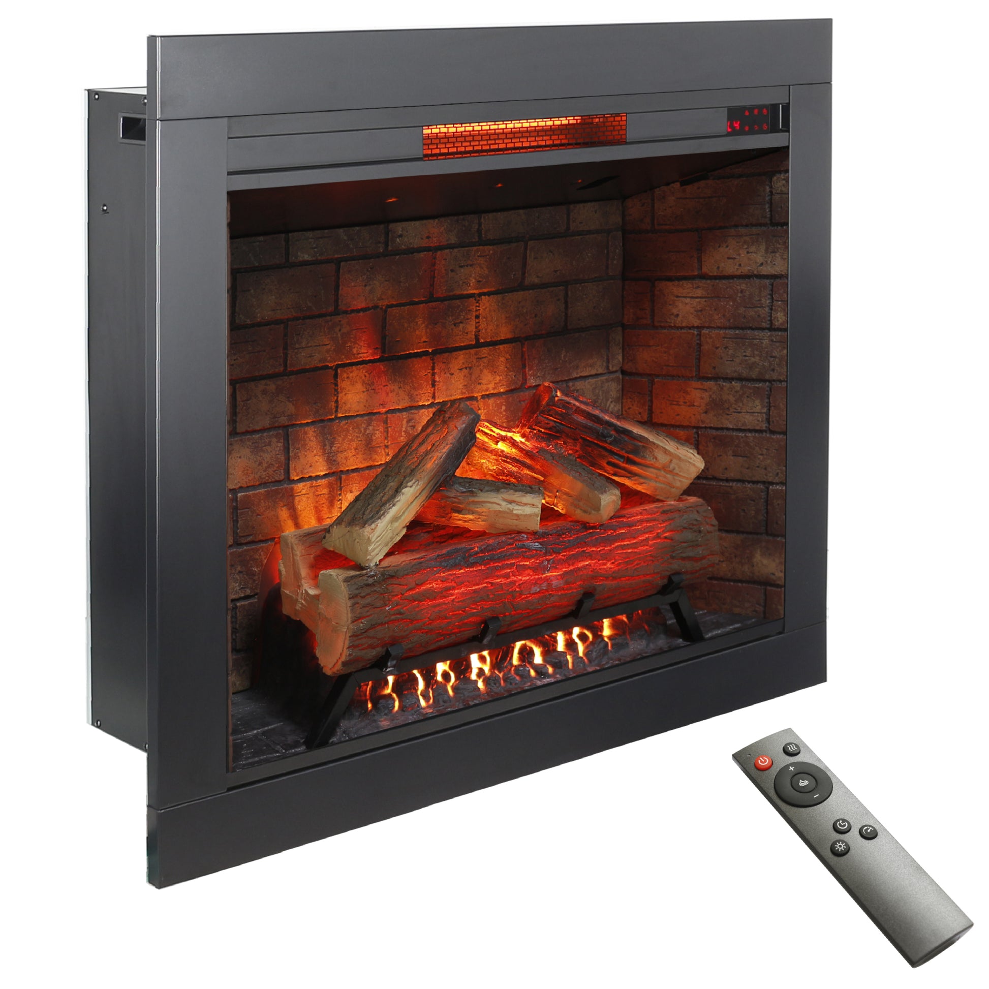 33 Inch Infrared Electric Fireplace Insert, Touch Panel Home Decor Heater, Smokeless Firebox With Trim Kit Powder Coated Electric Antique Black Vent Free Primary Living Space Yes Insert Tempered Glass Sheet Metal Plastic Electric
