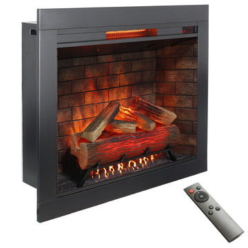 33 Inch Infrared Electric Fireplace Insert, Touch Panel Home Decor Heater, Smokeless Firebox With Trim Kit Powder Coated Electric Antique Black Vent Free Primary Living Space Yes Insert Tempered Glass Sheet Metal Plastic Electric
