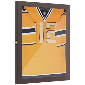 Homcom 24" X 32" Jersey Display Case, Wall Mounted Memorabilia Acrylic Shadow Box With Hanger, Brown Brown Mdf