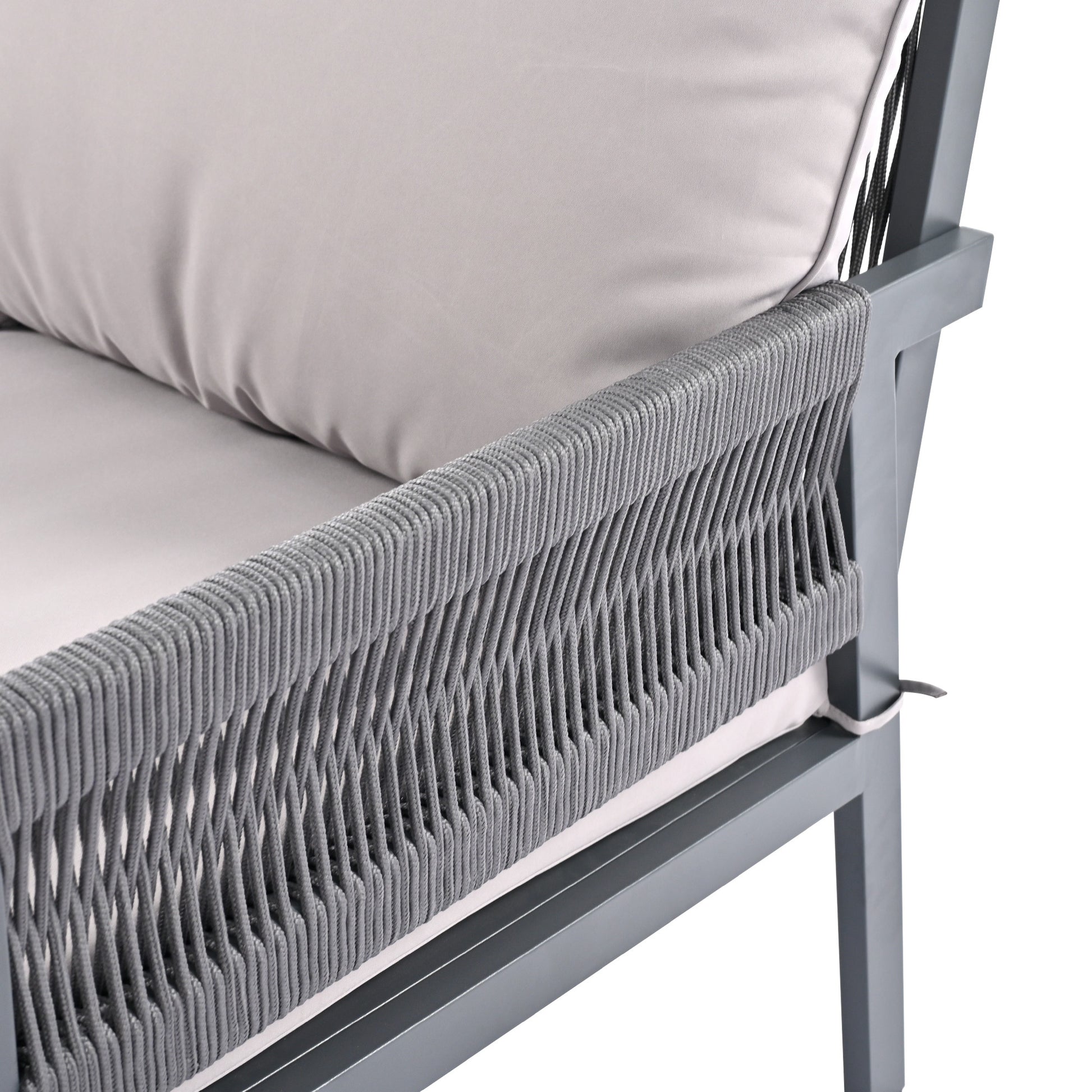 K&K 4 Piece Rope Patio Furniture Set, Outdoor Furniture With Tempered Glass Table, Patio Conversation Set Deep Seating With Thick Cushion For Backyard Porch Balcony Grey Yes Complete Patio Set Grey Weather Resistant Frame Fade Resistant Cushion Garden &