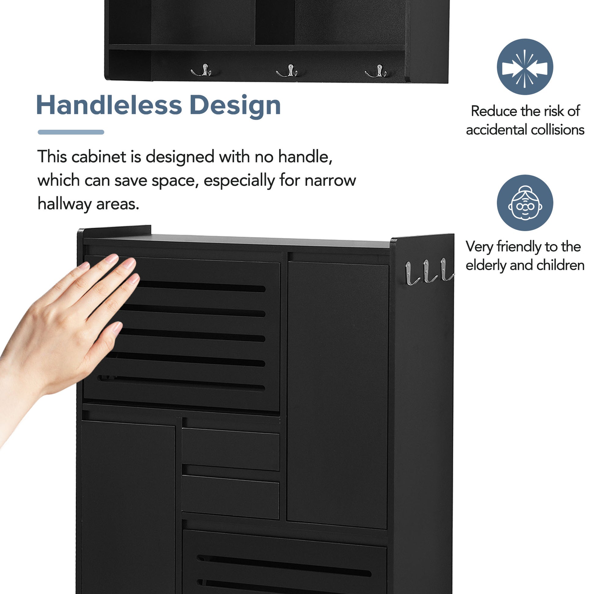 Multi Functional Shoe Cabinet With Wall Cabinet, Space Saving Design Foyer Cabinet With 2 Flip Drawers, Versatile Side Cabinet For Hallway, Black Black Primary Living Space Particle Board