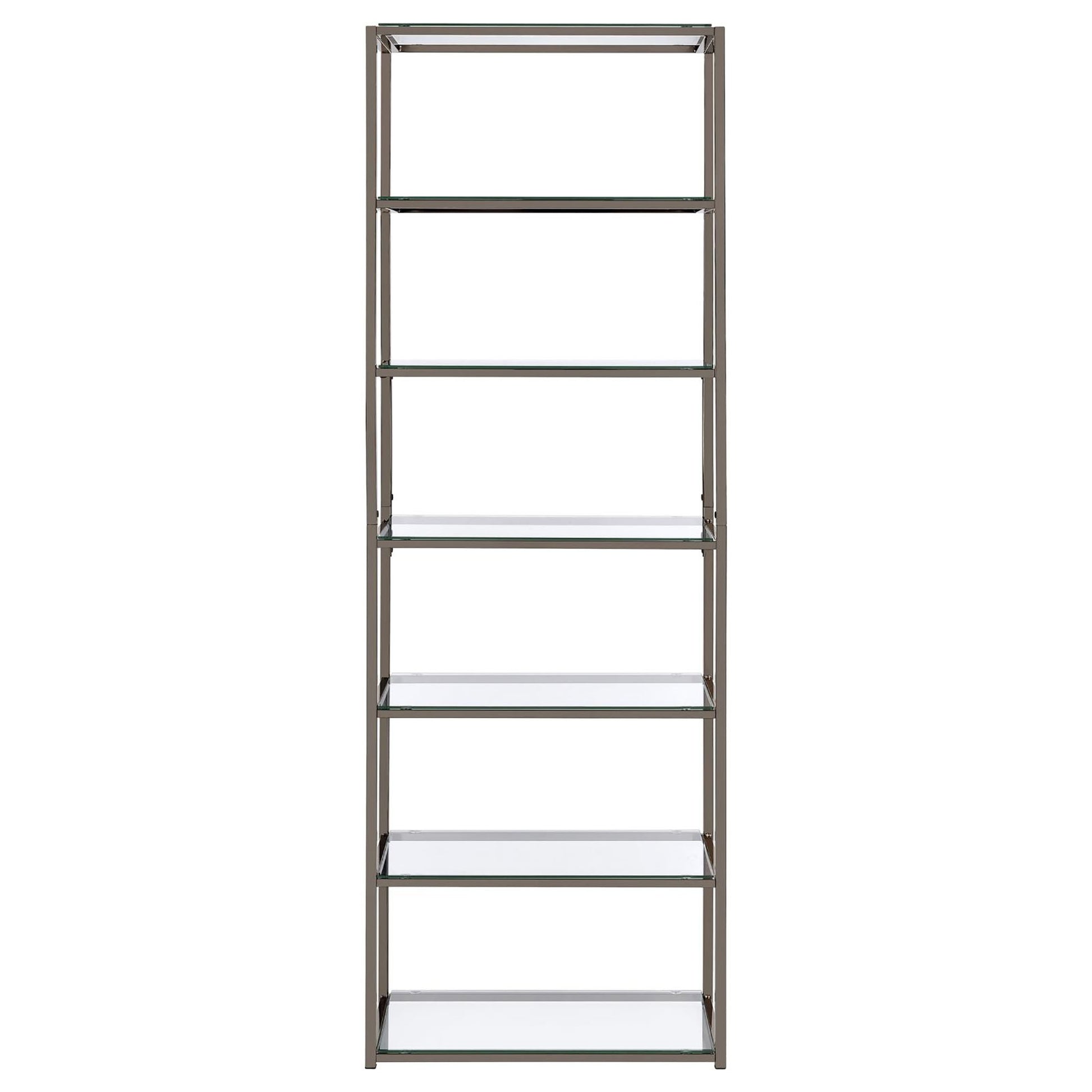 Black Nickel 6 Tier Bookcase 6 Black Standard Horizontal Office Open Back Glass Contemporary,Modern Metal