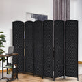 Homcom 6' Tall Wicker Weave 6 Panel Room Divider Privacy Screen Black Black Wood