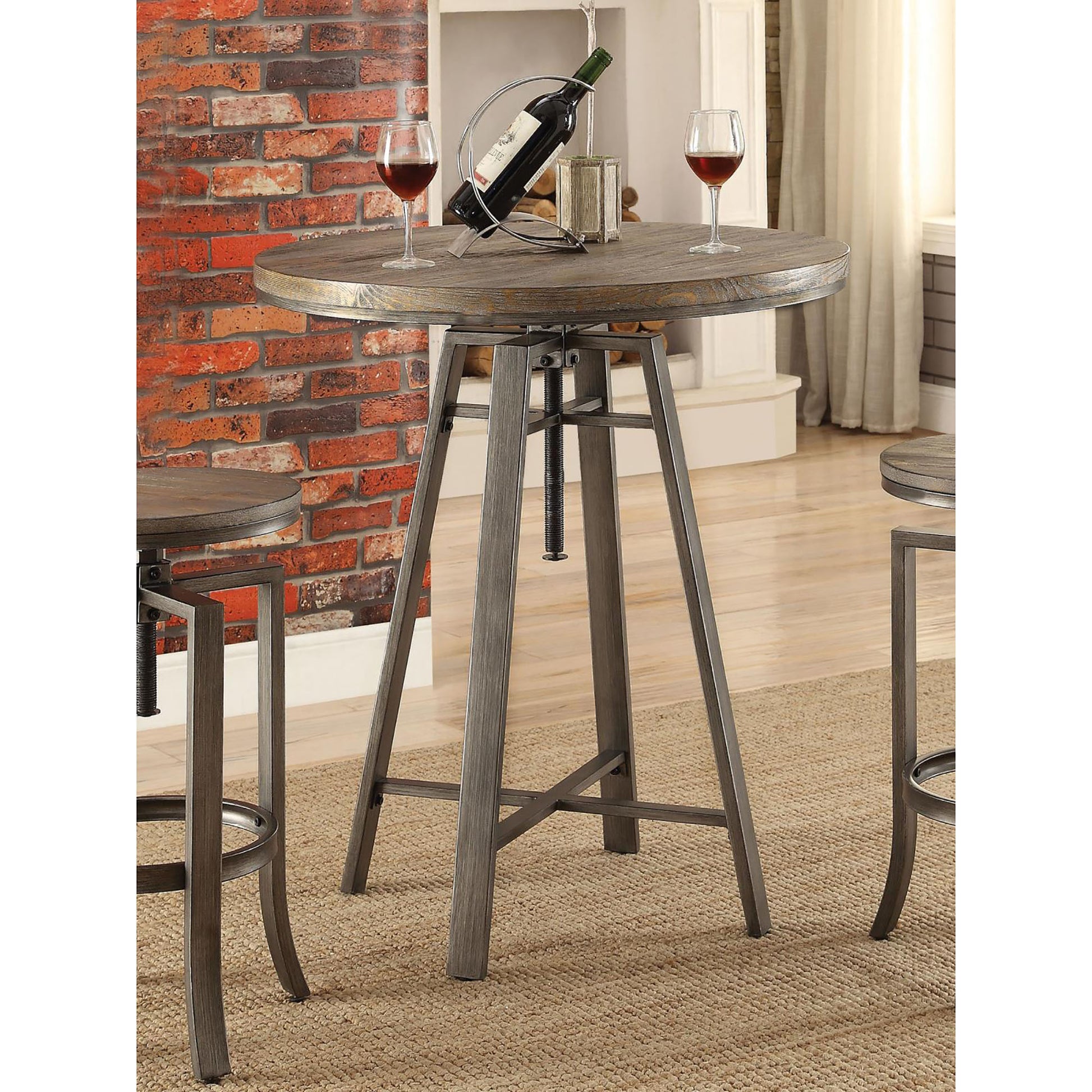 Brushed Nutmeg And Slate Grey Adjustable Height Bar Table Brown Seats 2 Dining Room Industrial Tabeltop Round Coffee & End Tables Metal