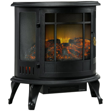 Homcom 22" Electric Fireplace Stove, Freestanding Electric Fire Place Heater With Realistic Led Flame, Adjustable Temperature, 1500W, Black Black Polypropylene