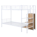 Twin Over Twin Metal Bunk Bed With Lateral Storage Ladder And Wardrobe, White White Iron