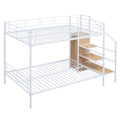 Full Over Full Metal Bunk Bed With Lateral Storage Ladder And Wardrobe, White White Iron